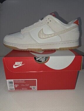 NIKE DUNK LOWS "Friendship Knot" Sail Red Picante White Suede Women's Sneakers